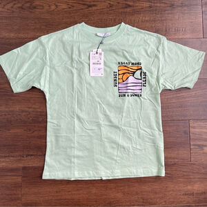 Zara Boys Graphic T-Shirt green size 11-12 summer fun bright spring casual crew